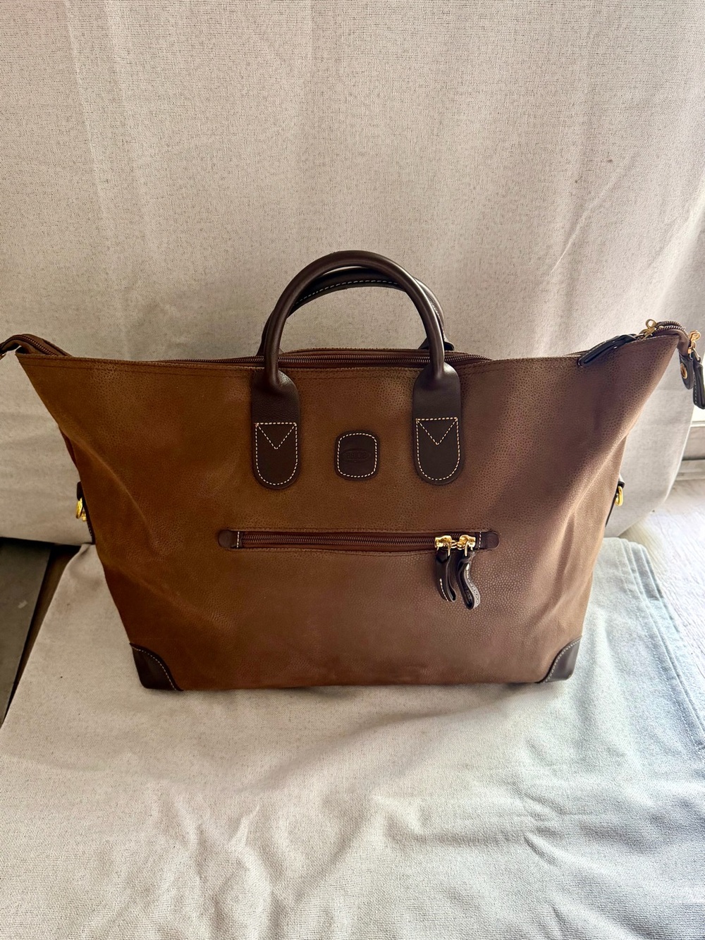 Bric's Brown Leather Duffel with Dark Trim